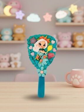 Hand Crafted Teal Floral Doll Makeup Brush